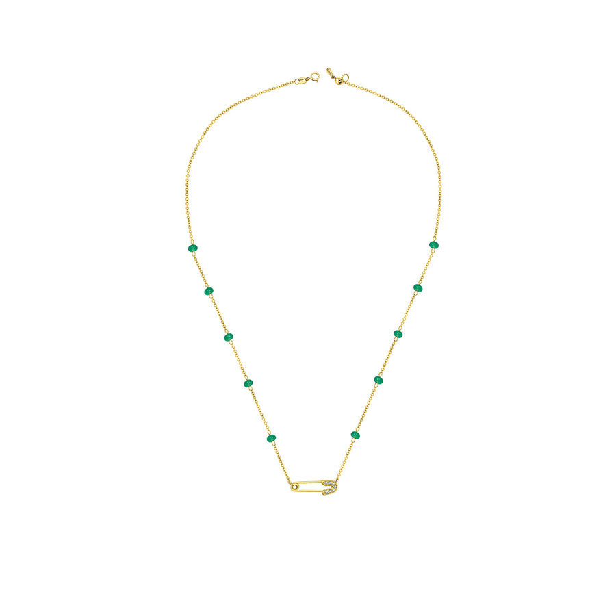 【YH GAREDN】Emerald Beading Diamond Pin Necklace 18K Gold