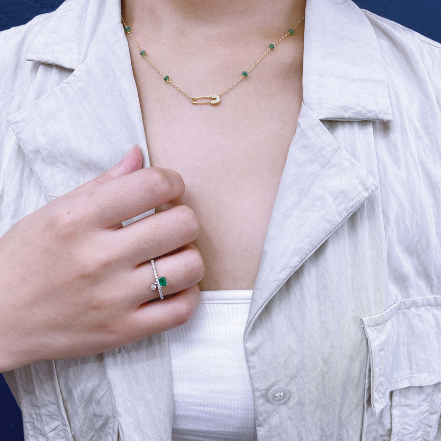 【YH GAREDN】Emerald Beading Diamond Pin Necklace 18K Gold